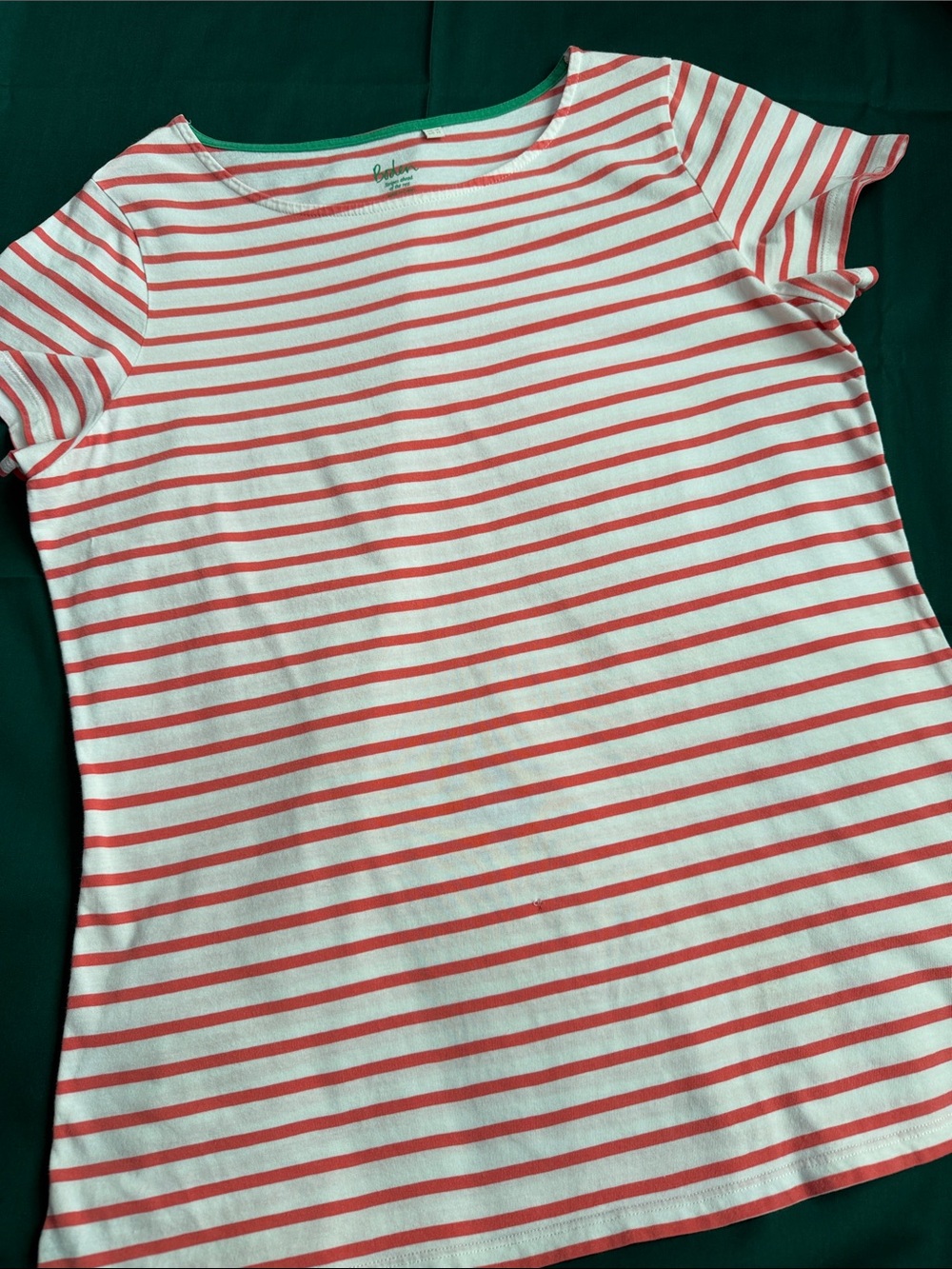 Boden Coral & Ivory Striped Short Sleeve Tee